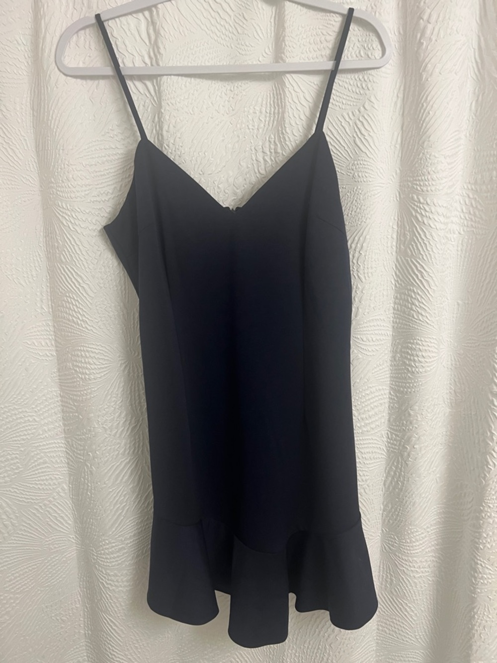 Sleek Black V-Neck Ruffle-Hem Cami Dress